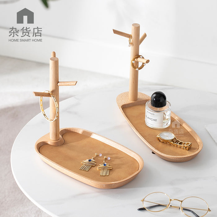 Japanese Minimalist Wooden Key Holder Stand & Tray