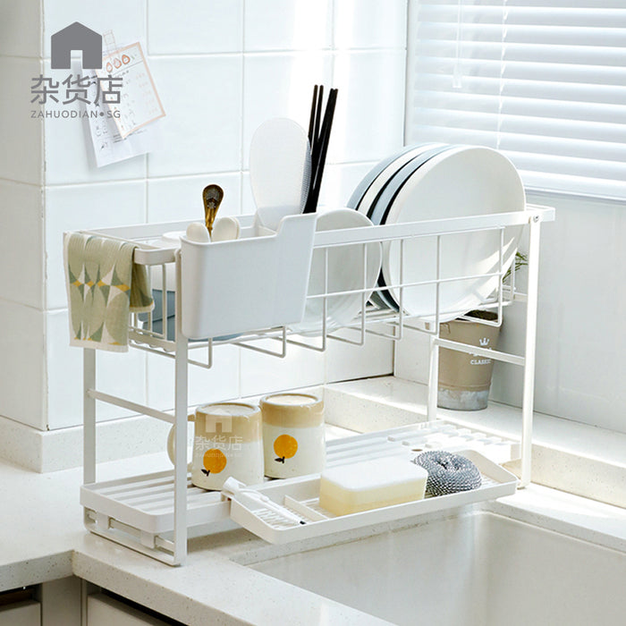 Compact Dual-Tier Dish Drying Rack for Narrow Spaces