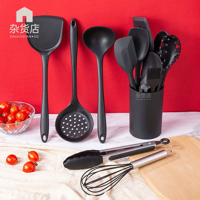 12pc Food Grade Silicone Cooking Tools Set with Free Bucket + Silicone Mitten