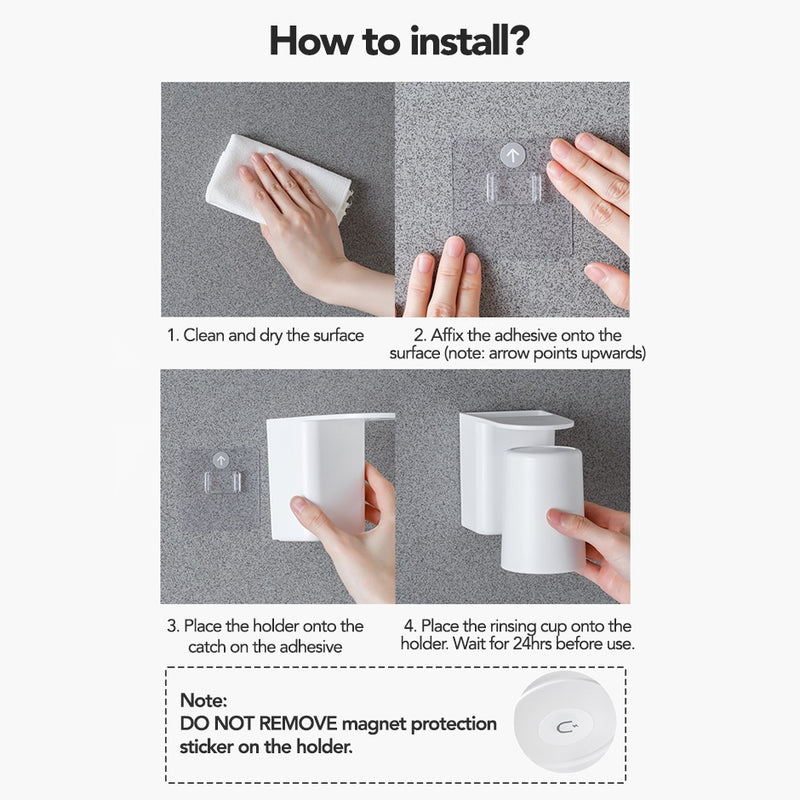 No-drill Minimalist Toothbrush Holder with Inverted Rinsing Cup