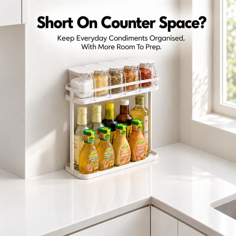 2-Tier Slim Countertop Condiment Rack with Tall-Bottle Storage