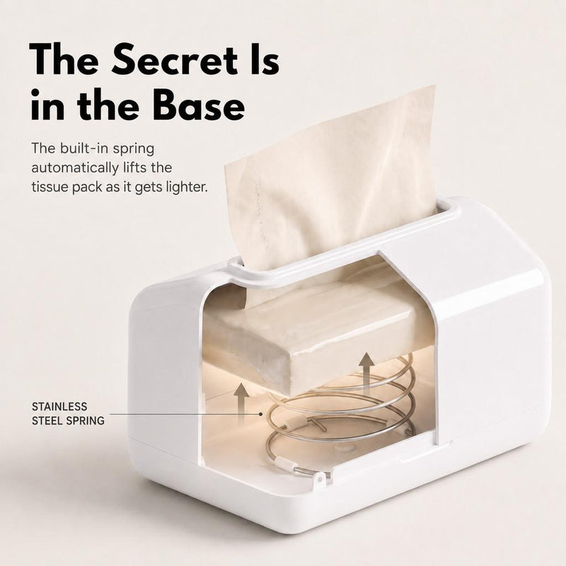 Minimalist Spring-Lift Tissue Box Holder