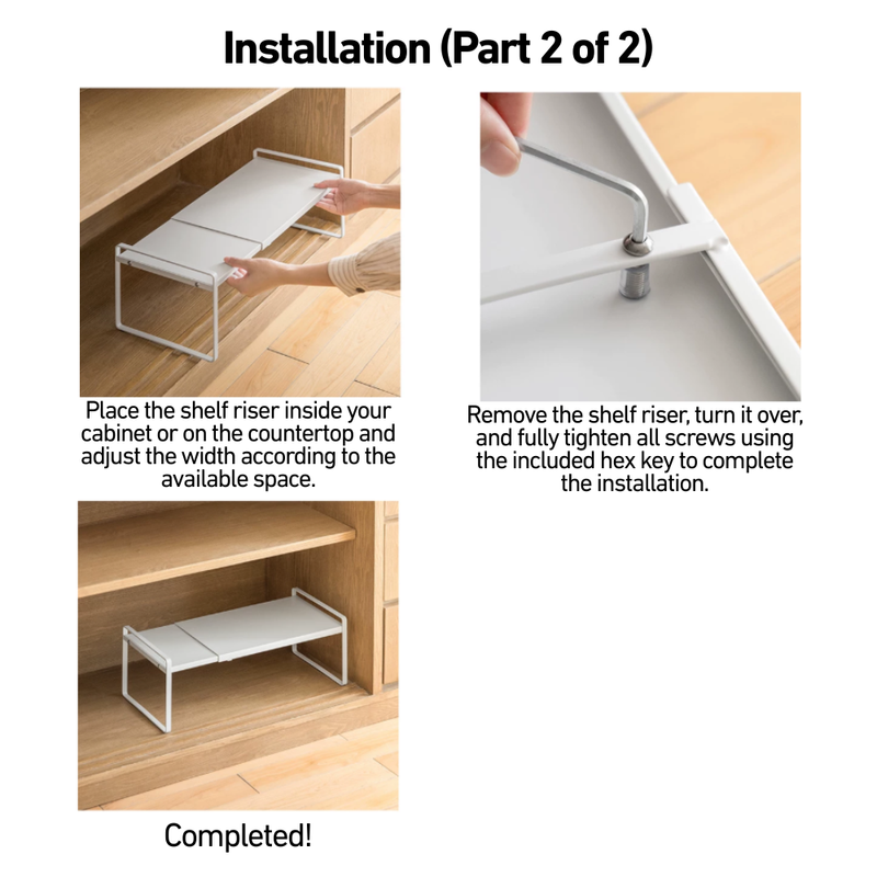 Extendable & Adjustable Shelf Risers for Maximising Vertical Spaces