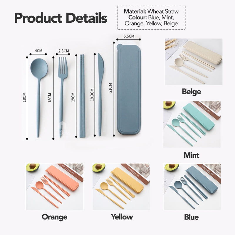 Portable Wheat Straw Cutlery 4pc Set BPA Free