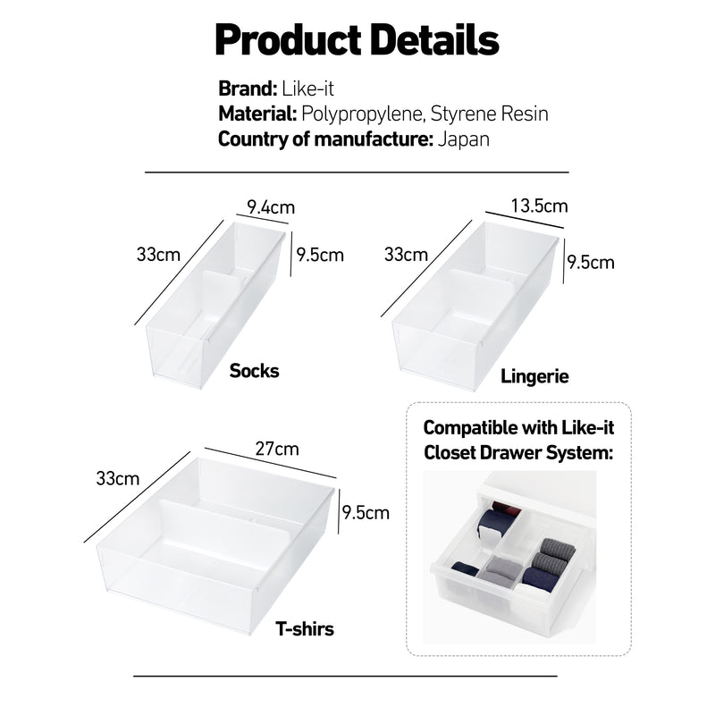 Like-it Japan Closet System Organiser for T-Shirts, Lingerie, & Socks