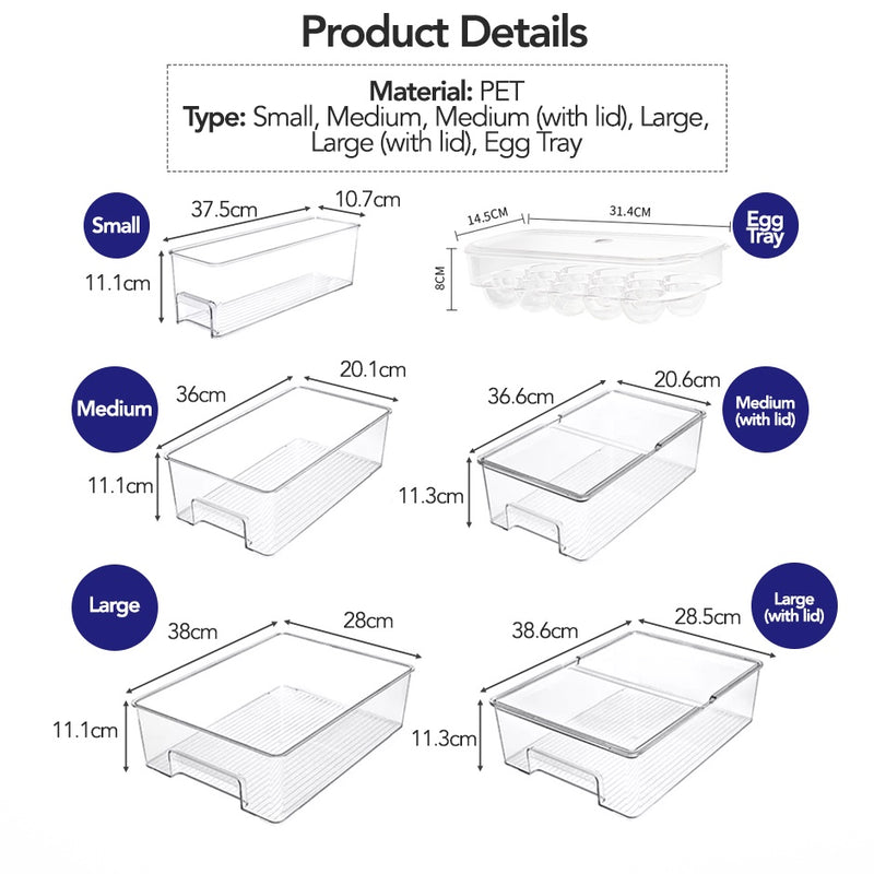 Clear Fridge Organiser Egg Tray with Optional Lid