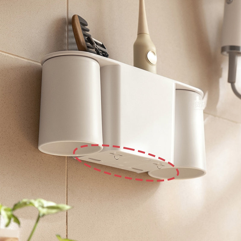 No-drill Minimalist Toothbrush Holder with Inverted Rinsing Cup