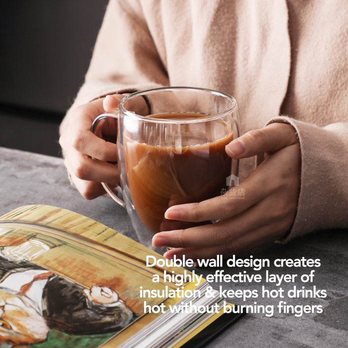(Set of 2) High Borosilicate Double-wall Glass Mug with Handle