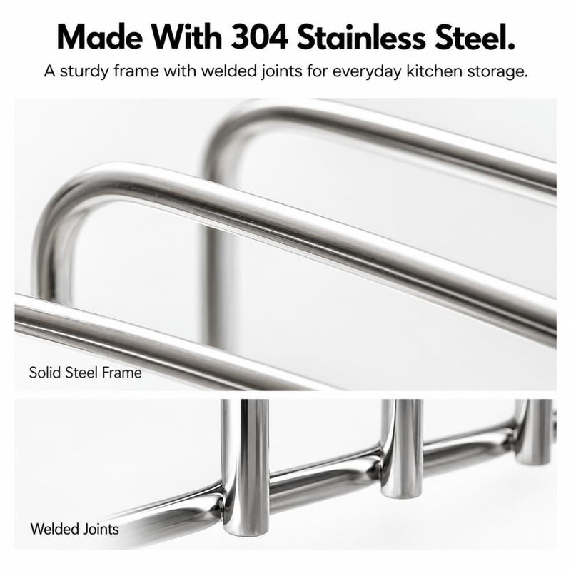 3-Slot Stainless Steel Chopping Board & Pot Lid Organiser with Drip Tray