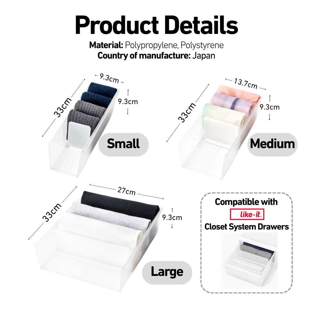 Like-it Japan Closet System Organiser for T-Shirts, Lingerie, & Socks