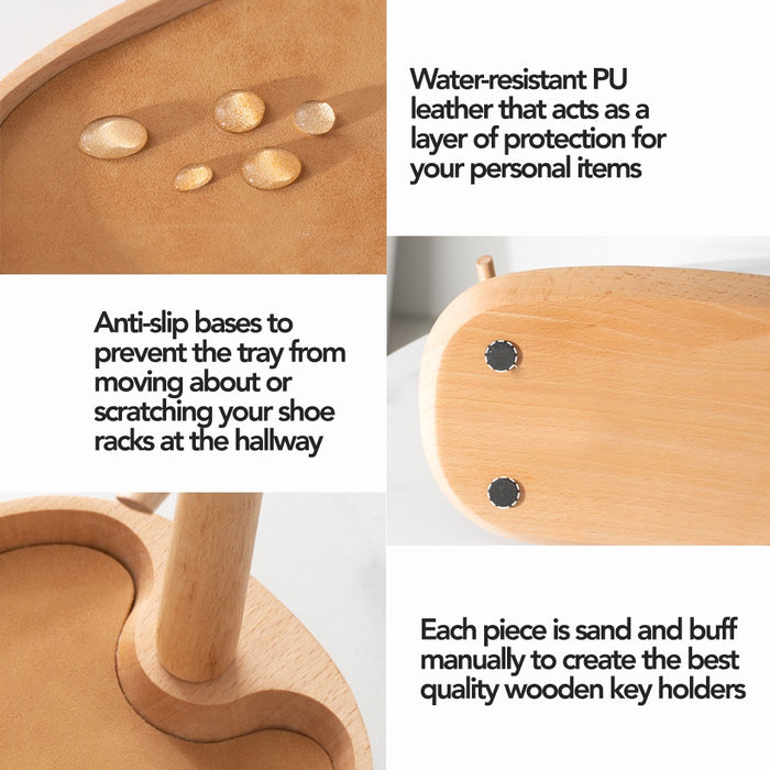 Japanese Minimalist Wooden Key Holder Stand & Tray