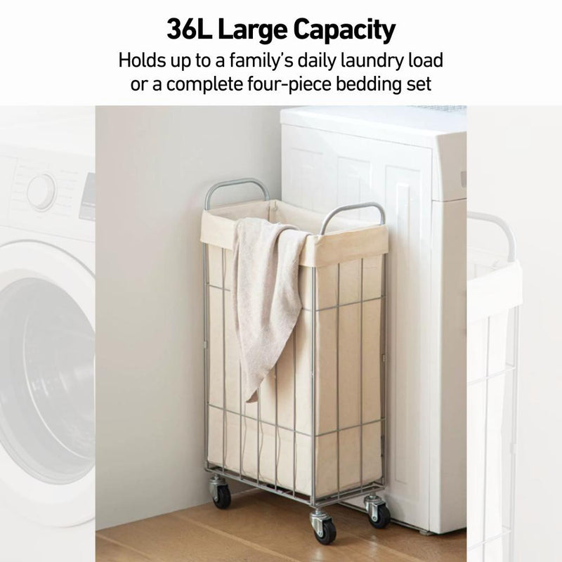 Compact & Slim Foldable Basket with Wheels and Removable Fabric Cover