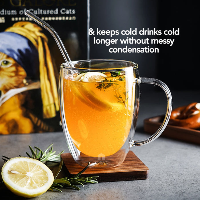 (Set of 2) High Borosilicate Double-wall Glass Mug with Handle