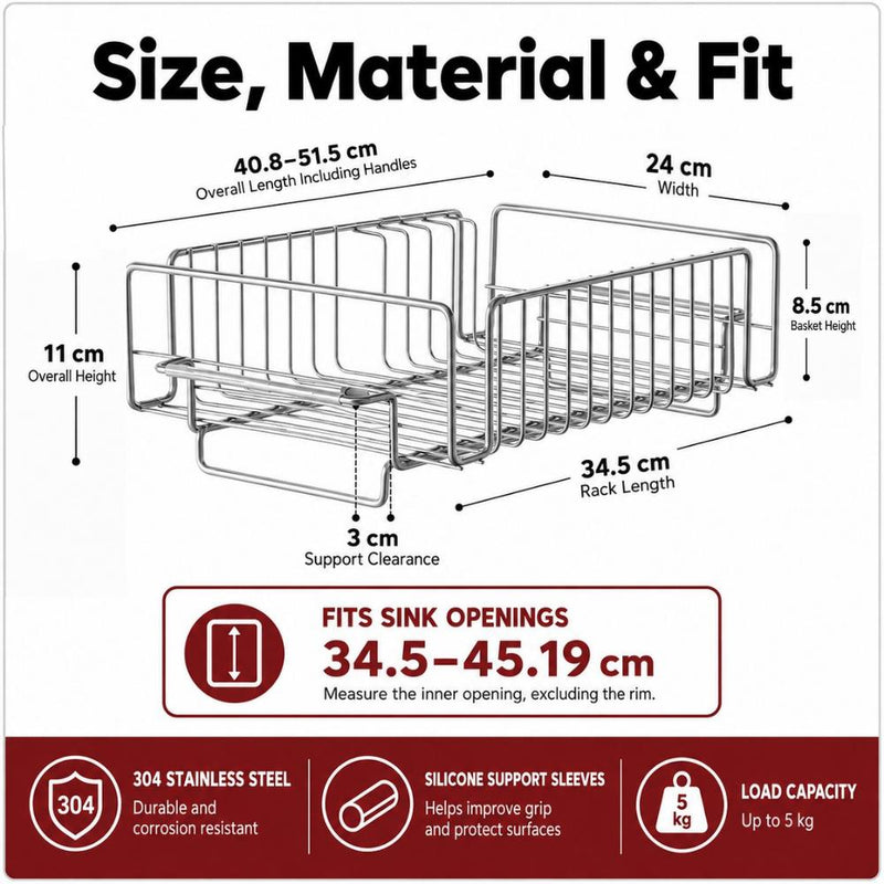 304 Stainless Steel Over-the-Sink Extendable Drying Rack