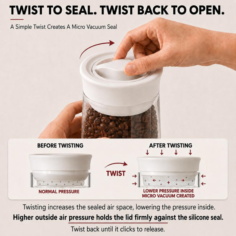 Turn-to-Seal Micro Vacuum Glass Storage Jars (800ml)