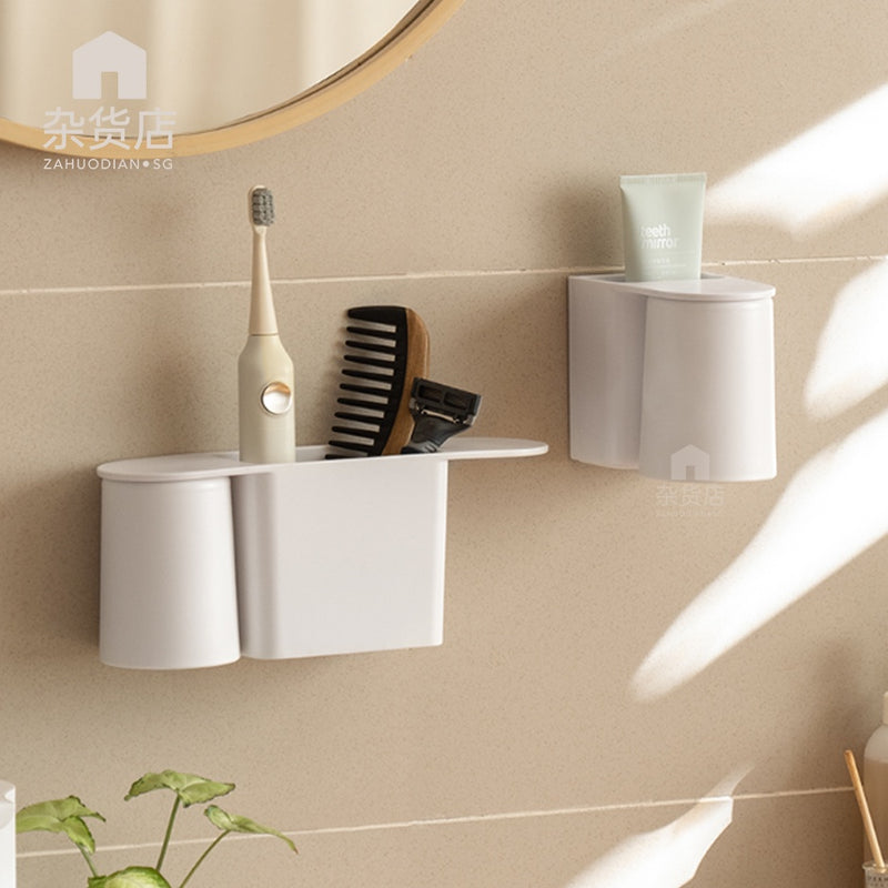 No-drill Minimalist Toothbrush Holder with Inverted Rinsing Cup
