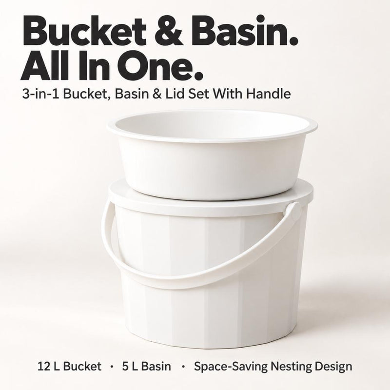 3-in-1 Bucket, Pail & Lid Set with Handle