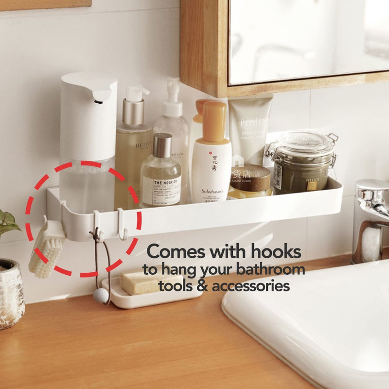 No-drill Bathroom Toiletries Rack with Hooks