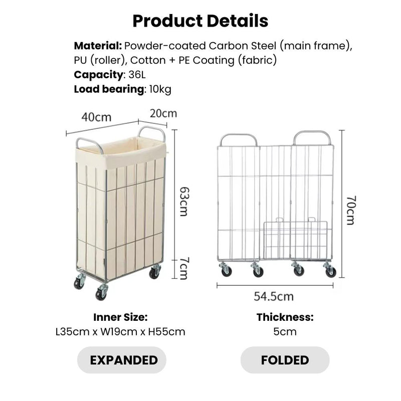 Compact & Slim Foldable Basket with Wheels and Removable Fabric Cover