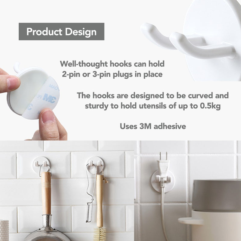 (Set of 2) Safety Power Plug Holder/ Hook With Adhesive