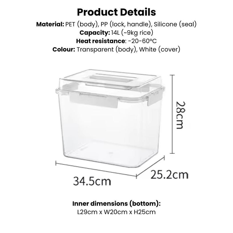 Extra Large Food-Safe Clear Airtight Multipurpose Storage Box with Handle