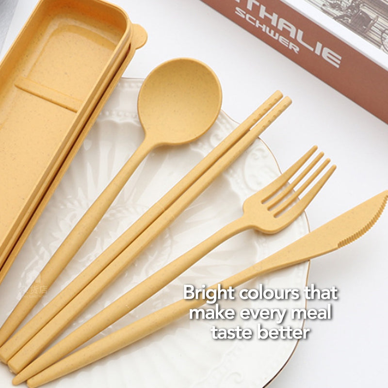 Portable Wheat Straw Cutlery 4pc Set BPA Free