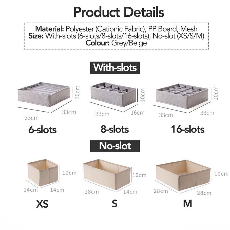 Foldable Fabric Lingerie Undergarments Accessories Organiser for Drawers