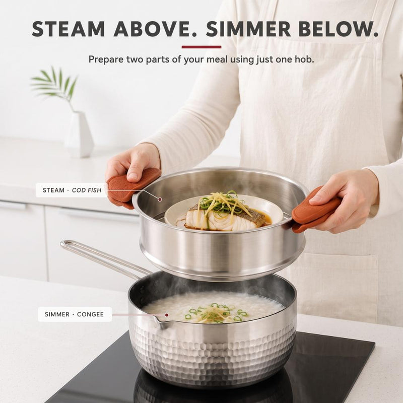 2-in-1 Non-Stick Yukihira Pot & Stainless Steel Steamer Set – 20cm diameter, 2.5L