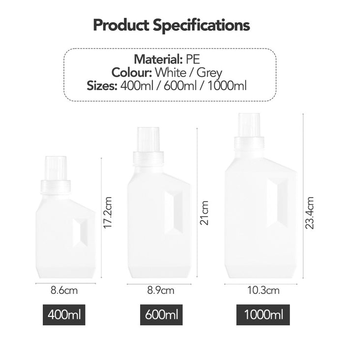 Monochrome Reusable Refill Bottles for Laundry Detergent / Fabric Conditioner