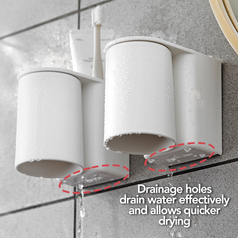 No-drill Minimalist Toothbrush Holder with Inverted Rinsing Cup