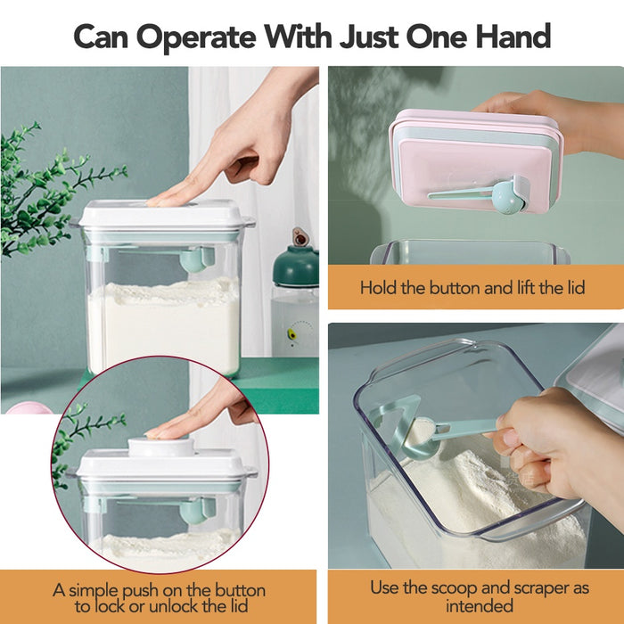 One-Push Airtight Storage Container for Milk Powder with Scoop & Scraper - BPA FREE