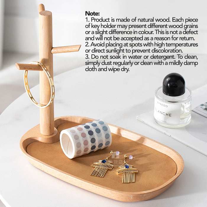 Japanese Minimalist Wooden Key Holder Stand & Tray