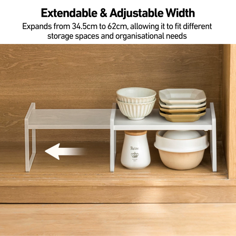 Extendable & Adjustable Shelf Risers for Maximising Vertical Spaces
