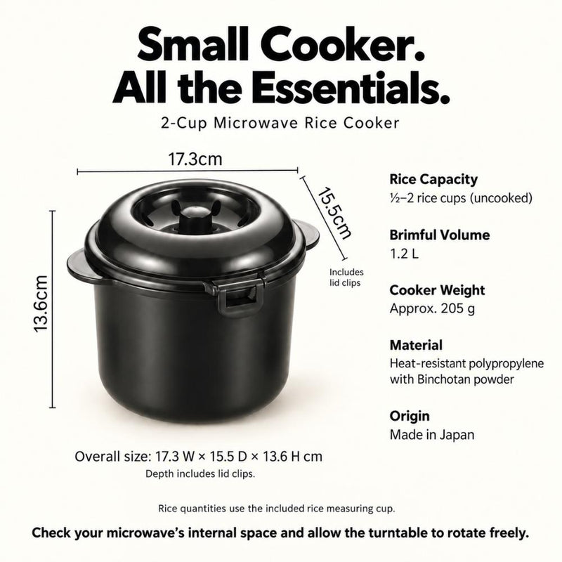 Chibikuro-chan 2-Cup Microwave Rice Cooker with Kishu Binchotan | Made in Japan