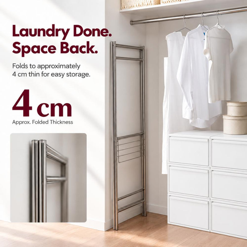 3-Fold Stainless Steel Floor Drying Rack | Foldable Indoor Clothes Drying Stand