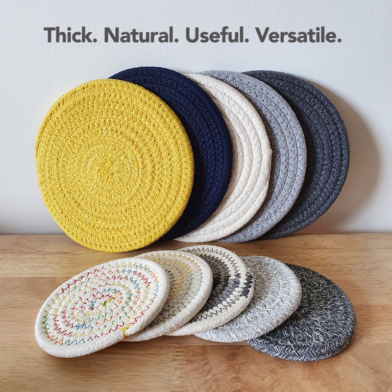 (Set of 2/3) Handmade Woven Round Coasters and Insulation Mat in Assorted Designs