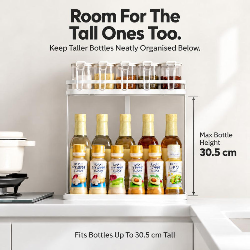 2-Tier Slim Countertop Condiment Rack with Tall-Bottle Storage