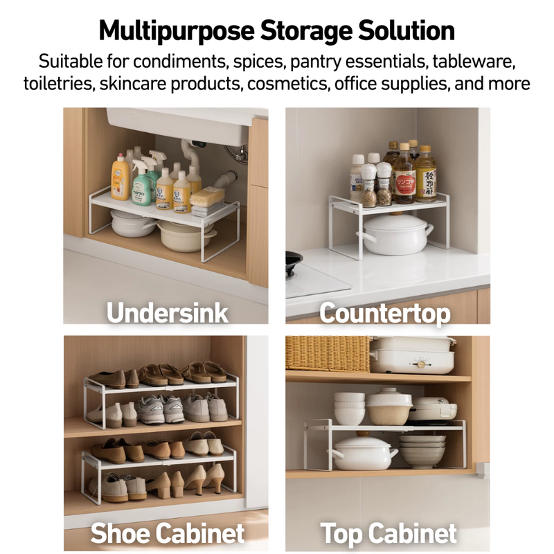 Extendable & Adjustable Shelf Risers for Maximising Vertical Spaces