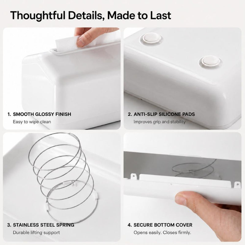 Minimalist Spring-Lift Tissue Box Holder