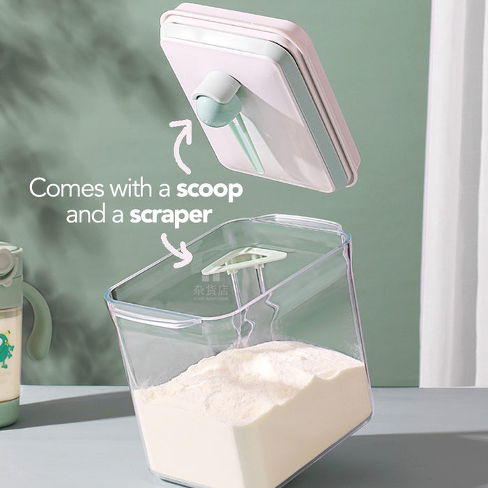 One-Push Airtight Storage Container for Milk Powder with Scoop & Scraper - BPA FREE