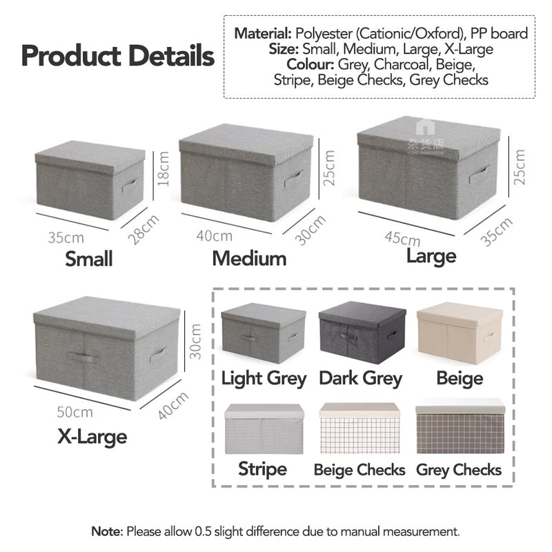 60L Large Capacity Foldable Fabric Storage Box with Lid