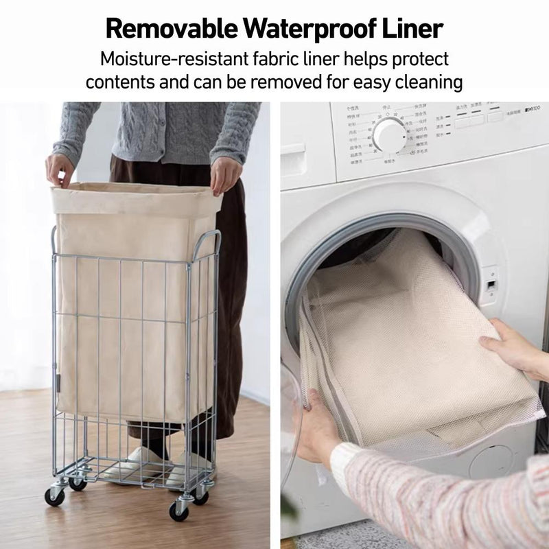 Compact & Slim Foldable Basket with Wheels and Removable Fabric Cover