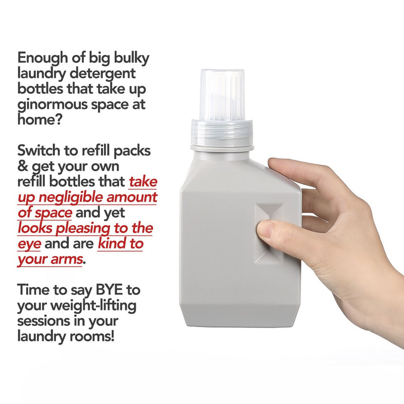 Monochrome Reusable Refill Bottles for Laundry Detergent / Fabric Conditioner