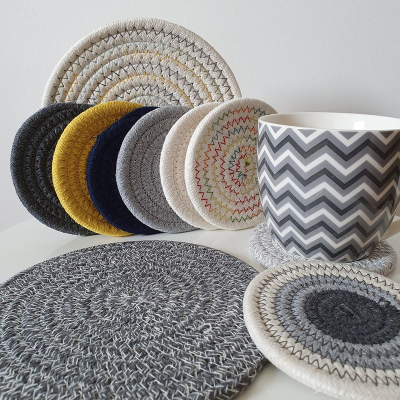 (Set of 2/3) Handmade Woven Round Coasters and Insulation Mat in Assorted Designs