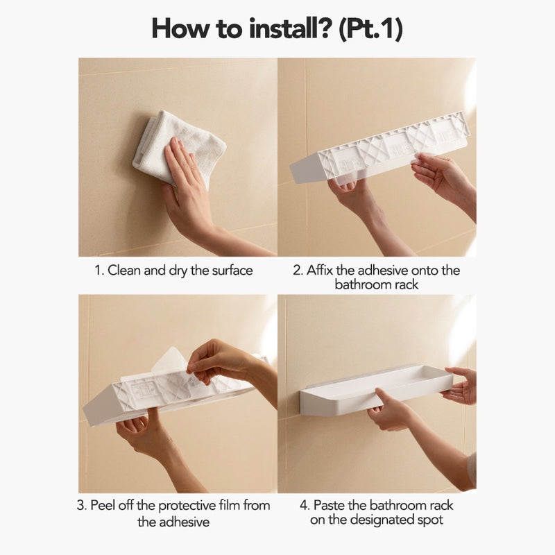 No-drill Bathroom Toiletries Rack with Hooks