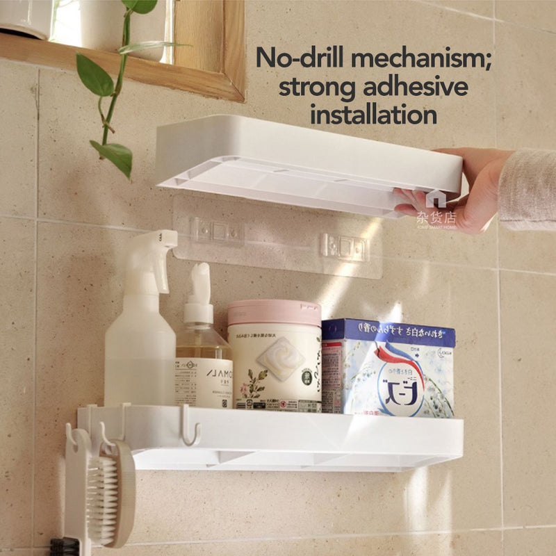 No-drill Bathroom Toiletries Rack with Hooks