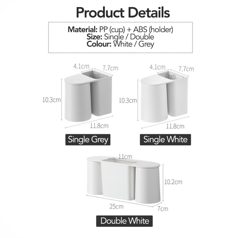 No-drill Minimalist Toothbrush Holder with Inverted Rinsing Cup