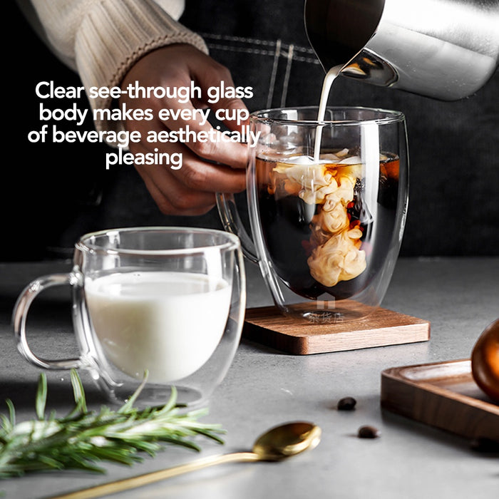 (Set of 2) High Borosilicate Double-wall Glass Mug with Handle