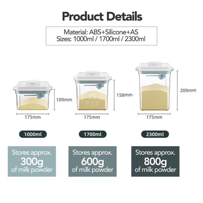 One-Push Airtight Storage Container for Milk Powder with Scoop & Scraper - BPA FREE