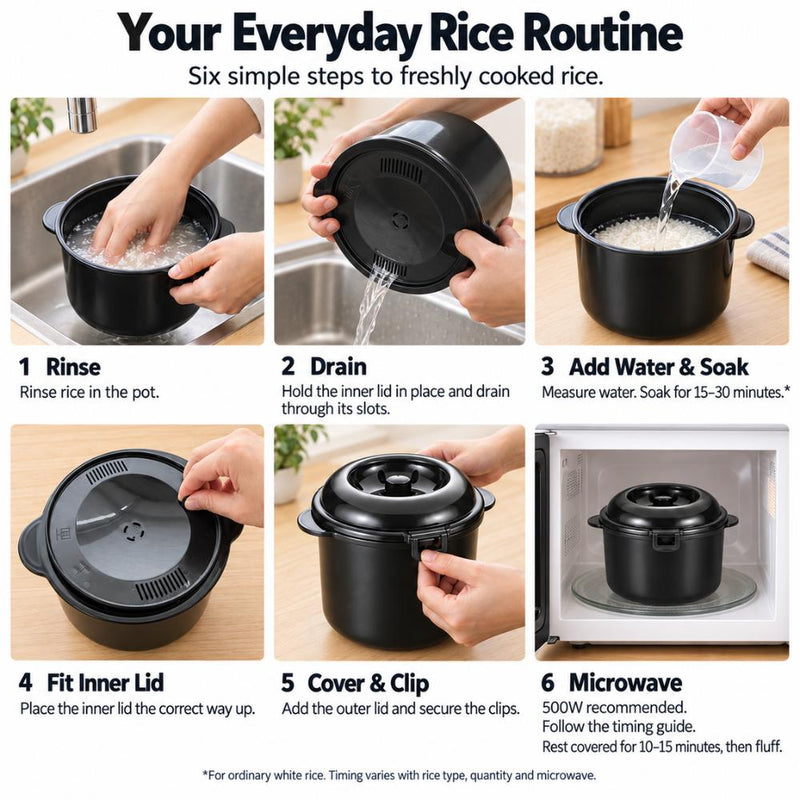 Chibikuro-chan 2-Cup Microwave Rice Cooker with Kishu Binchotan | Made in Japan